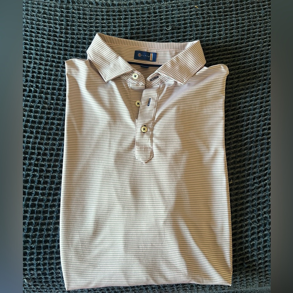 Men’s STITCH Light Pink and Grey Striped Polo Shirt